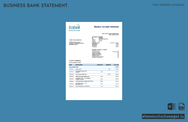 Kontoauszug der Ecobank in Südsudan (Word- und PDF-Beispiel)